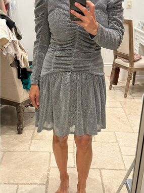Rebecca Taylor Silver Glitter Ruched Mini Dress